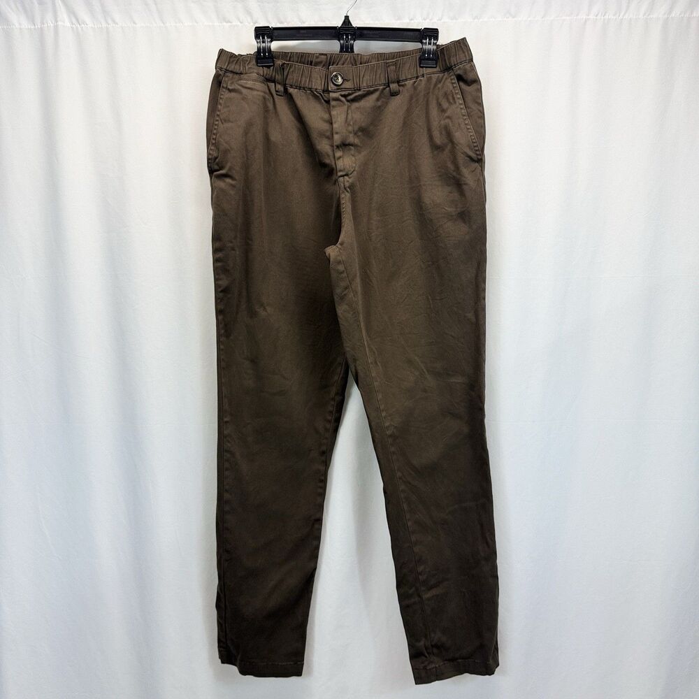COVE USA Pants Mens 34x32 Dark Brown Elastic Waist Tapered Smart Casual Chino
